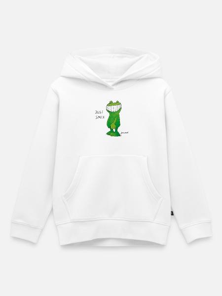 Janoschs Günter Kastenfrosch Just Smile Spruch - Kinder Premium Organic Hoodie - Weiß