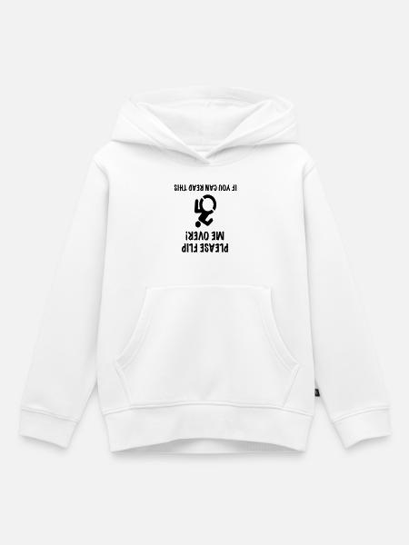Please flip me over. Rolstoel humor. WCMX # - Kinder Premium hoodie biologisch - wit