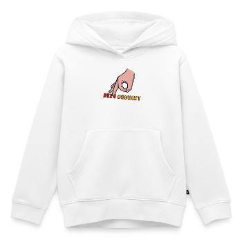 Comic Hand Index Finger with Retro Text - Kids Premium Organic Hoodie - white - Front - AI Model Kid Female (0cm)