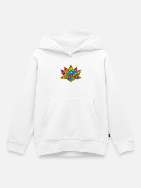 Funkelnder Lotus in Regenbogenfarben - Kinder Premium Organic Hoodie - Weiß
