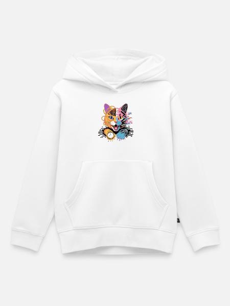 Digitale Katzenfusion Illustration - Kinder Premium Organic Hoodie - Weiß