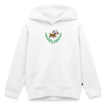 Hund im grünen Lorbeerkranz – Herzlichen Glückwunsch - Kinder Premium Organic Hoodie - Weiß - Vorne - AI Model Kid Female (0cm)