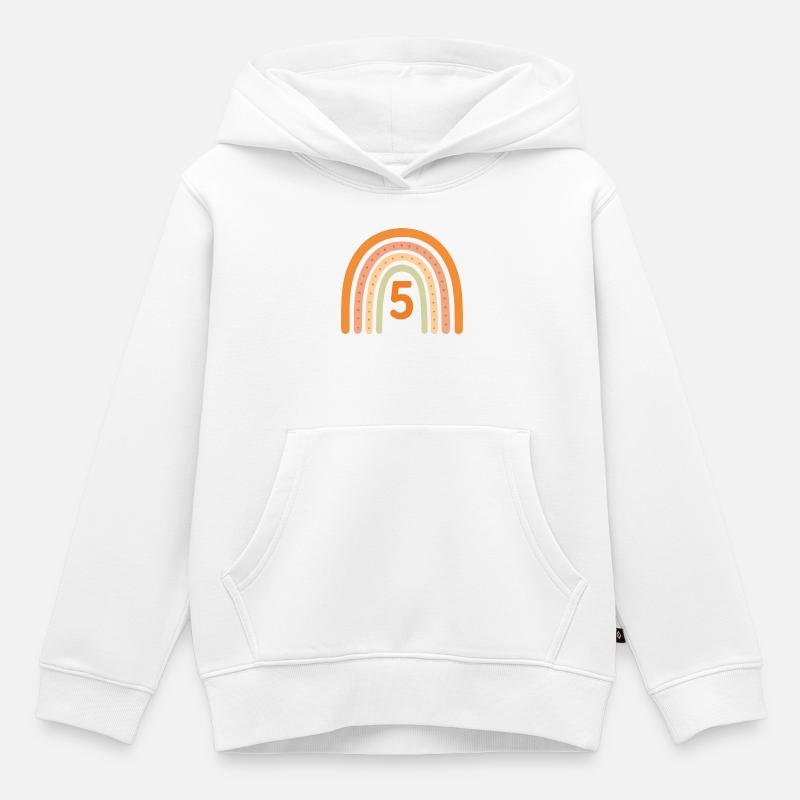 Arc-en-ciel du 5e anniversaire - Sweat Premium à capuche enfant bio - blanc