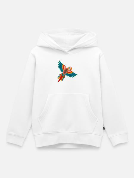 Bunter Mola Papagei - Kinder Premium Organic Hoodie - Weiß