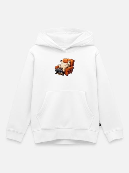 Mops mit VR Brille im Sessel - Kinder Premium Organic Hoodie - Weiß