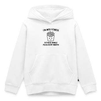 Je suis passionné de fitness – Un drôle de phrase de fast-food et de salle de sport - Sweat Premium à capuche enfant bio - blanc - Devant - AI Model Kid Female (0cm)