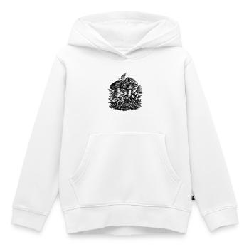 Linogravure vintage aux champignons forestiers - Sweat Premium à capuche enfant bio - blanc - Devant - AI Model Kid Female (0cm)