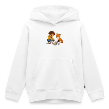 Junge bemalt bunte Steine mit neugierigem Fuchs - Kinder Premium Organic Hoodie - Weiß - Vorne - AI Model Kid Female (0cm)