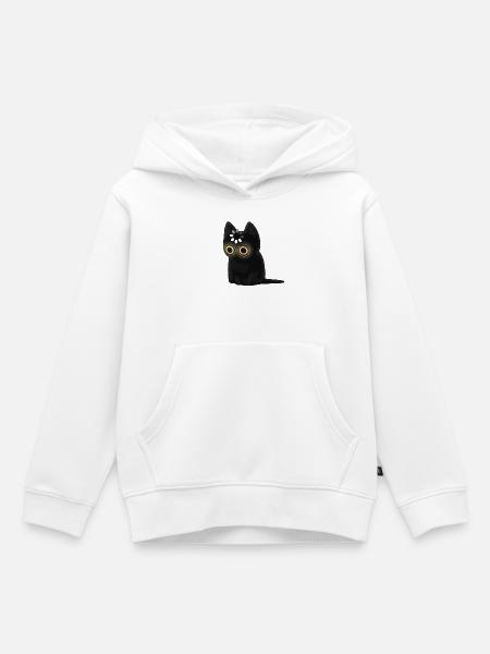 Schwarze Katze mit leuchtenden Augen - Kinder Premium Organic Hoodie - Weiß