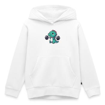 Dino T-Rex Workout Haltère Développé couché Design - Sweat Premium à capuche enfant bio - blanc - Devant - AI Model Kid Female (0cm)