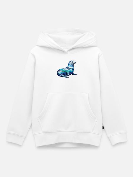 Phoque - Sweat Premium à capuche enfant bio - blanc