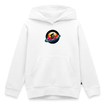 Cycliste sur Saturne - Sweat Premium à capuche enfant bio - blanc - Devant - AI Model Kid Female (0cm)