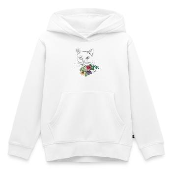 Chat avec bouquet de fleurs - Sweat Premium à capuche enfant bio - blanc - Devant - AI Model Kid Female (0cm)