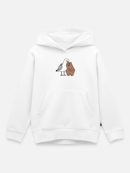 North Sea Seagull Brown Bear Friendship Love Lean - Kids Premium Organic Hoodie - white