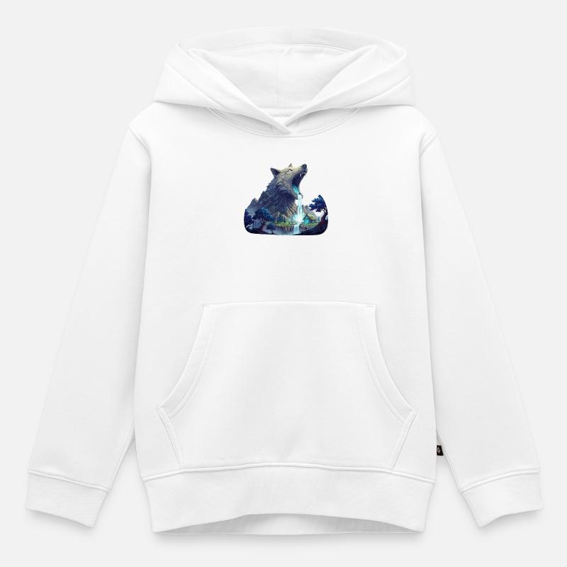 Cascade du loup - Sweat Premium à capuche enfant bio - blanc
