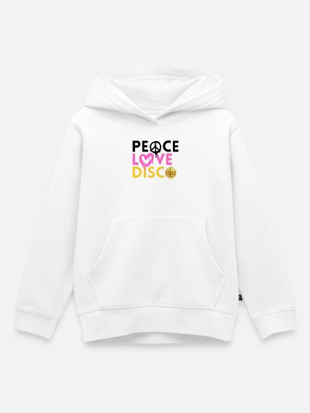 Peace Love Disco Neon Retro Art - Kinder Premium Organic Hoodie - Weiß