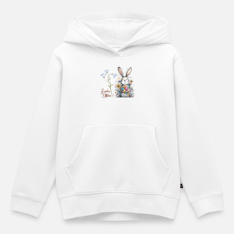 Lapin de Pâques avec des œufs colorés - Sweat Premium à capuche enfant bio - blanc
