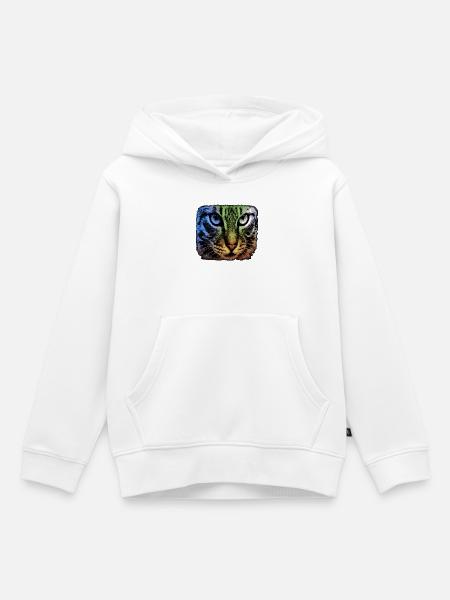 Regenbogenkatze Blick - Kinder Premium Organic Hoodie - Weiß