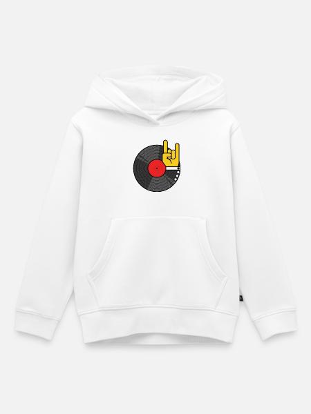 Vinylalbum Rock Hand Emblem - Kinder Premium Organic Hoodie - Weiß