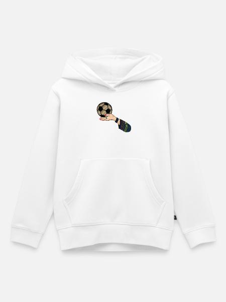 Hand mit Fußball - Kinder Premium Organic Hoodie - Weiß