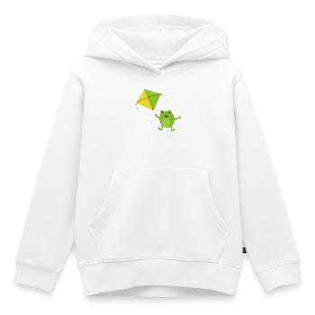 Une grenouille verte fait voler un cerf-volant – Fu - Sweat Premium à capuche enfant bio - blanc - Devant - AI Model Kid Female (0cm)