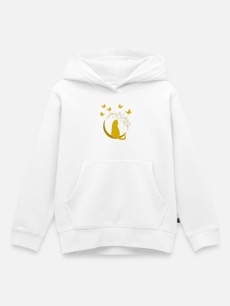 Goldene Mondkatze mit Blütenranke - Kinder Premium Organic Hoodie - Weiß