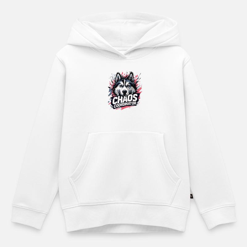 Coordinateur du Chaos - Drôle de Dicton Husky - Sweat Premium à capuche enfant bio - blanc