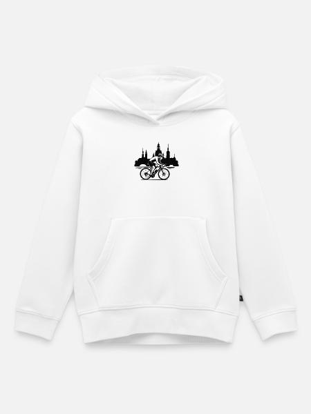 Rennradfahrer vor Stadtsilhouette Dresden - Kinder Premium Organic Hoodie - Weiß