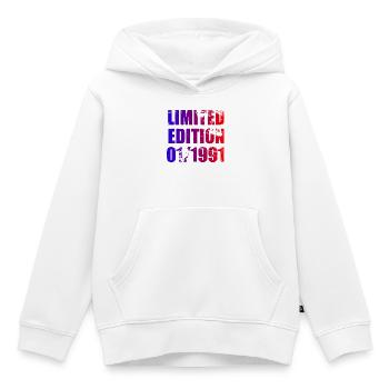 35e anniversaire Édition Limitée 01/1991 - Sweat Premium à capuche enfant bio - blanc - Devant - AI Model Kid Female (0cm)