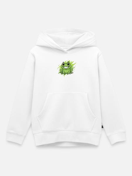 Fröhlicher Frosch Cartoon Grün Neon - Kinder Premium Organic Hoodie - Weiß