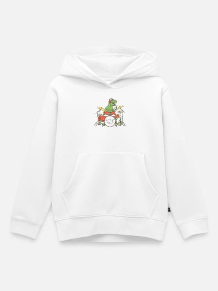 Dino Drummer RocknRoll Illustration - Kinder Premium Organic Hoodie - Weiß