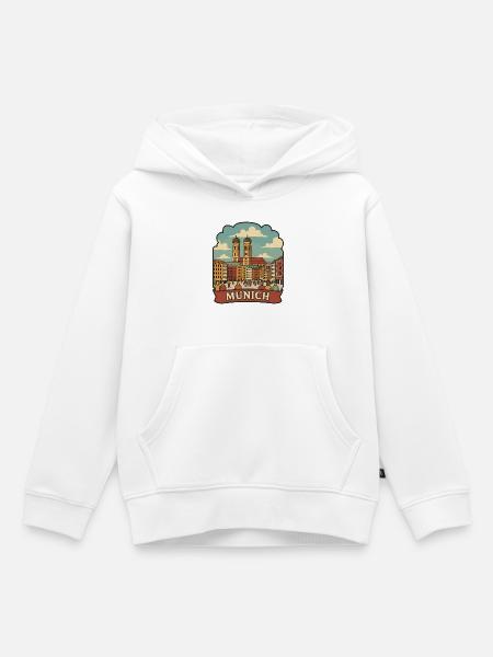 Münchner Frauenkirche Retro Reiseaufkleber - Kinder Premium Organic Hoodie - Weiß