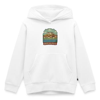 Autocollant rétro de voyage du château de Bratislava en Slovaquie - Sweat Premium à capuche enfant bio - blanc - Devant - AI Model Kid Female (0cm)
