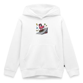 Patineur flamant sur ramp board - Sweat Premium à capuche enfant bio - blanc - Devant - AI Model Kid Female (0cm)