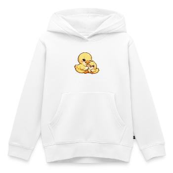 Maman Canard et son poussin se câlinent ensemble - Sweat Premium à capuche enfant bio - blanc - Devant - AI Model Kid Female (0cm)