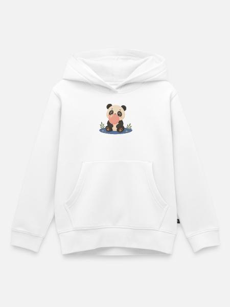 Süßer Panda mit großer Kaugummiblase - Kinder Premium Organic Hoodie - Weiß