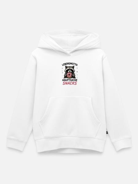 Lebensmotto Snacks Waschbär - Kinder Premium Organic Hoodie - Weiß
