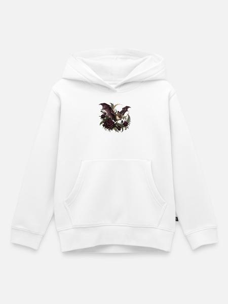 Gothic-Fledermaus mit dunklen Rosen - Kinder Premium Organic Hoodie - Weiß
