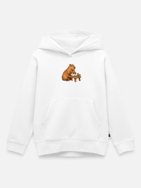 Capybara mischt Kräuter im Mörser - Kinder Premium Organic Hoodie - Weiß