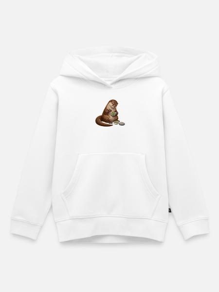 Otter bemalt einen Flusskiesel - Kinder Premium Organic Hoodie - Weiß