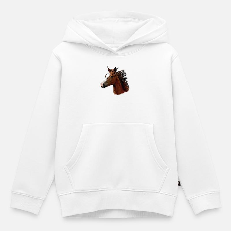 Cheval face de côté, beaux chevaux - Sweat Premium à capuche enfant bio - blanc