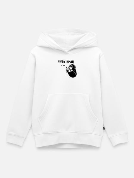 EVERY HUMAN ... | Thinking ape Banksy Style - Premium børne hættetrøje økologisk - hvid