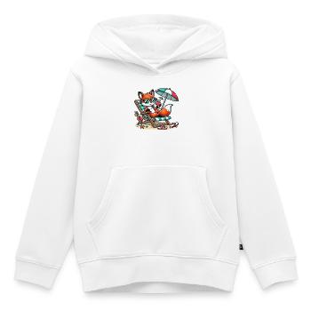 Renard de dessin animé joyeux sur la plage sur une chaise longue - Sweat Premium à capuche enfant bio - blanc - Devant - AI Model Kid Female (0cm)