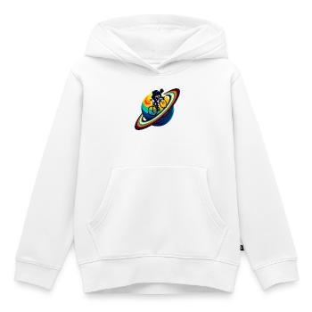 Cycliste sur Saturne - Sweat Premium à capuche enfant bio - blanc - Devant - AI Model Kid Female (0cm)