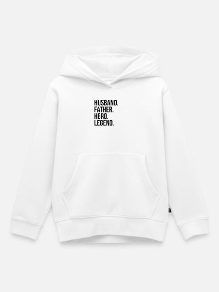 Mari. Père. Héros. Légende - Sweat Premium à capuche enfant bio - blanc