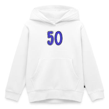 50. 50 ANS. 50e ANNIVERSAIRE. ANNIVERSAIRE 50 ANS. - Sweat Premium à capuche enfant bio - blanc - Devant - AI Model Kid Female (0cm)