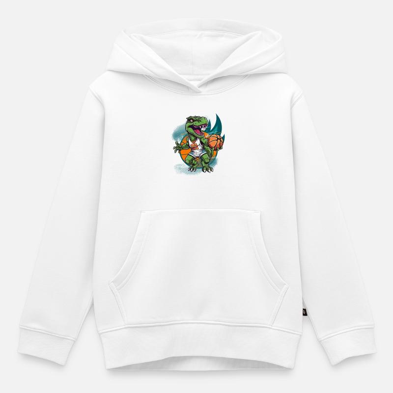 Joueur de basket-ball Dinosaur T-Rex - Sweat Premium à capuche enfant bio - blanc