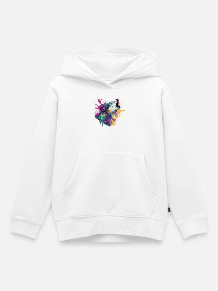 Wolf im Farbexplosion Stil - Kinder Premium Organic Hoodie - Weiß