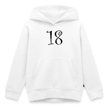 18. 18 ANS. 18e ANNIVERSAIRE. ANNIVERSAIRE 18 ANS. - Sweat Premium à capuche enfant bio - blanc - Devant - AI Model Kid Female (0cm)
