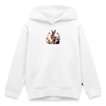 Bunter Hase mit Blütenrahmen Frühlings Motiv - Kinder Premium Organic Hoodie - Weiß - Vorne - AI Model Kid Female (0cm)